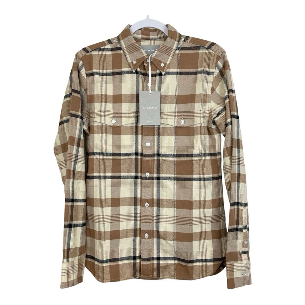 Everlane Flannel Shirt Men's Sz XS Button Down Brown Plaid Long Sleeves NWT